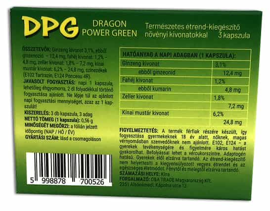 dragon power green potencianövelő - hátlap